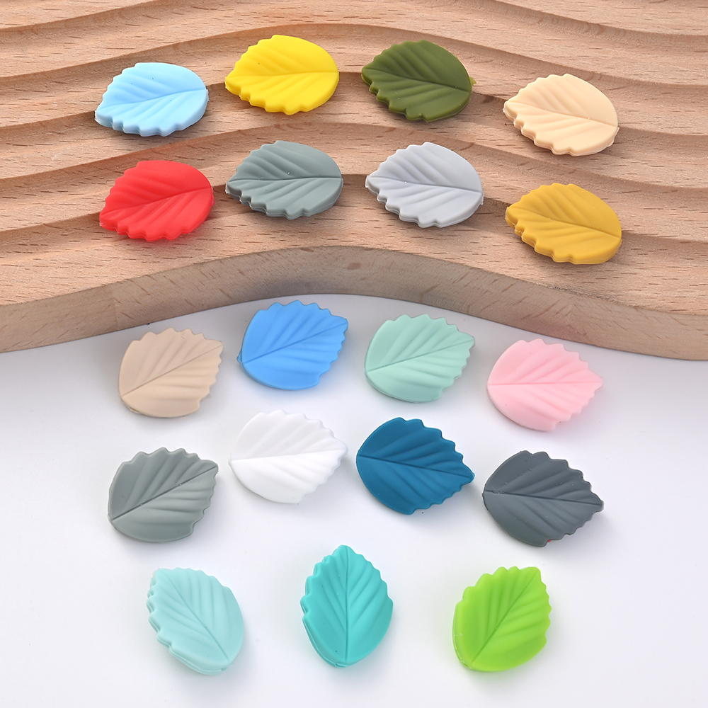 10Pcs Silicone Leaf Teether Beads Food Grade DIY Baby Nursing Chewable Teething Beads Toy BPA Free Pacifier Chain Accessories