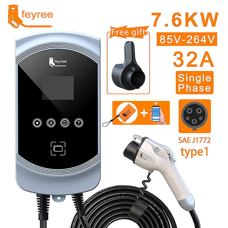Feyree J1772 Type1 Cáp Sạc EV Sạc Xe Điện Wallbox EVSE Đế Sạc 50A 40A 32A Ứng Dụng Điều Khiển Xe Điện