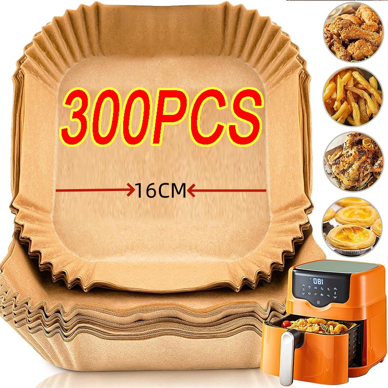 300PCS Air Fryer Disposable Paper Square Round Baking Paper Barbecue Plate NonStick Mat Kitchen Oven Oil Absorbing Paper Tool