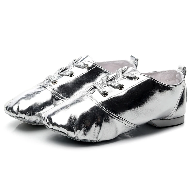 Gold Silber Jazz Schuhe PU Modern Dance Bühnenaufführungen Stiefel Quadratische Turnschuhe mit weicher Sohle