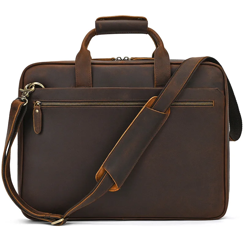 Crazy Horse Genuine Leather Men Briefcase Vintage 16 inch Big Business Laptop Handbag Large Cowhide Messenger Shoulder Bag Man
