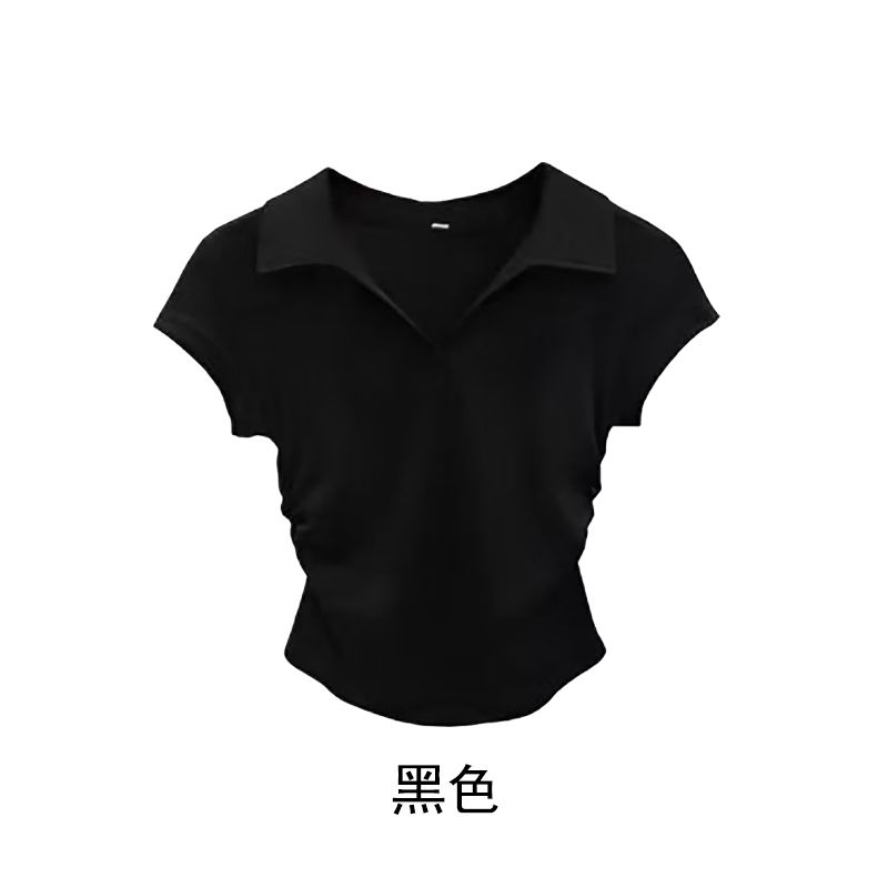 Camiseta Sexy de algodón para mujer, Top corto liso básico ajustado, Polo de manga corta, camiseta informal para mujer
