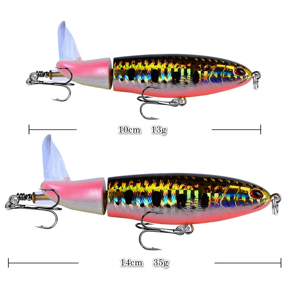 1 Uds 10cm 14cm Topwater Spinner señuelo de pesca Popper lápiz Artificial cebo duro hélice cola giratoria aparejos de pesca Swimbait