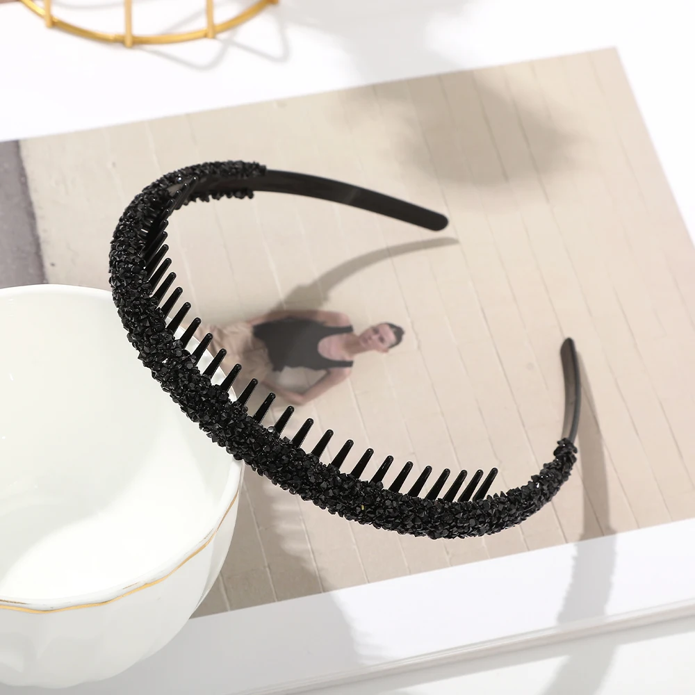 Rutschfeste Strass-Haarreifen für Damen, gezahnte elastische Stirnbänder für Damen, glänzende Luxus-Haarreifen, Lünettenzubehör