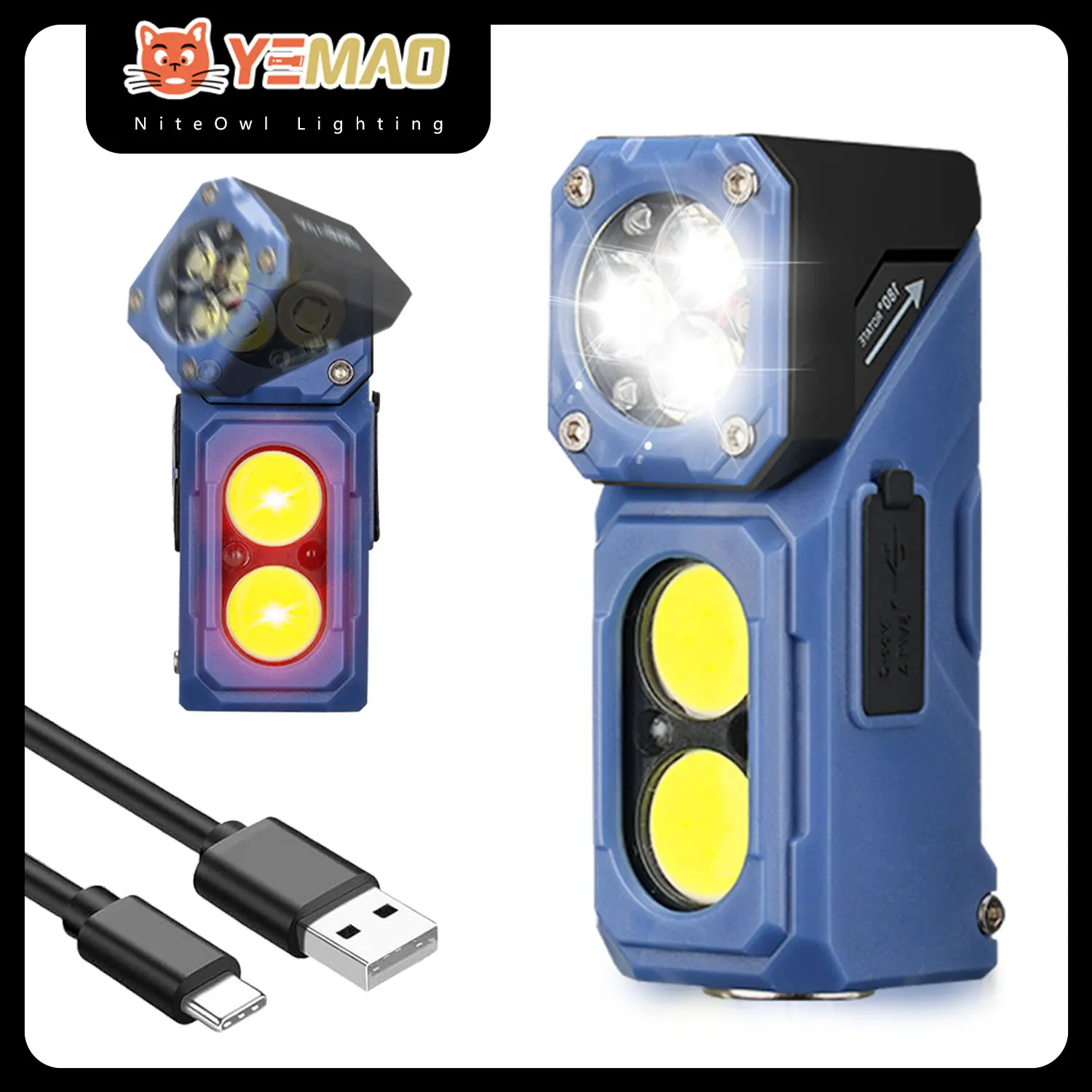 YEMAO T615 EDC Linterna 500 Lúmenes Portátil de Bolsillo Mini Luz Recargable Antorcha Impermeable 180 °   Cabeza giratoria con clip magnético