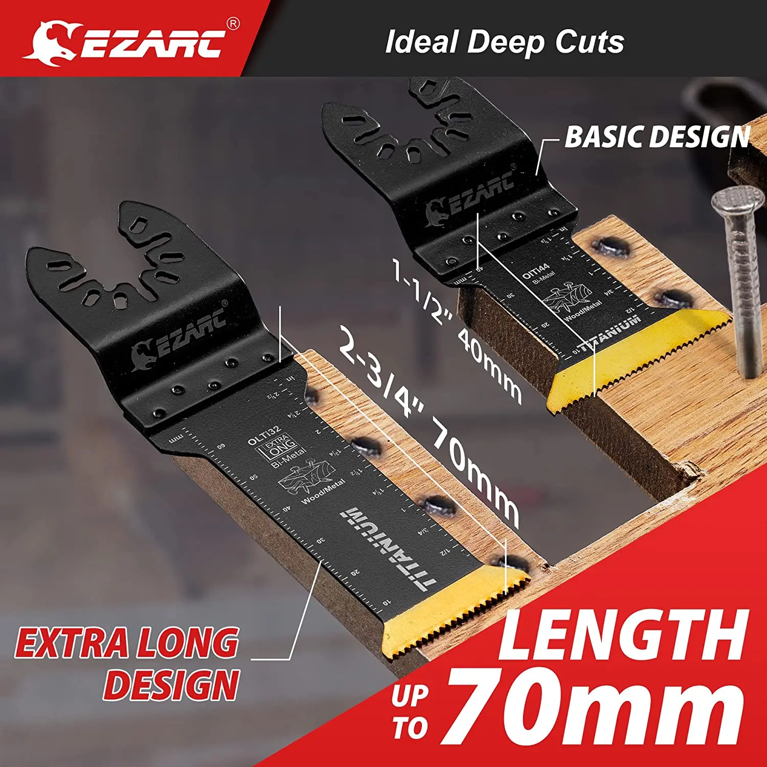 EZARC 4-delige titanium oscillerende zaagbladenkit, duikzagen multitoolbladen voor metaal hout nagels schroeven, verzonken gesneden universeel