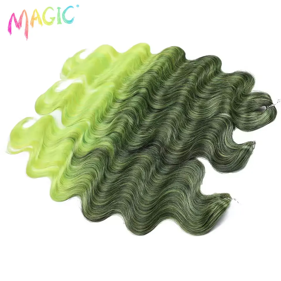 Cheveux magiques vague de corps Crochet cheveux 24 pouces doux longs cheveux synthétiques tresses Extensions de queue de cheval Ombre bleu vert Extensions de cheveux