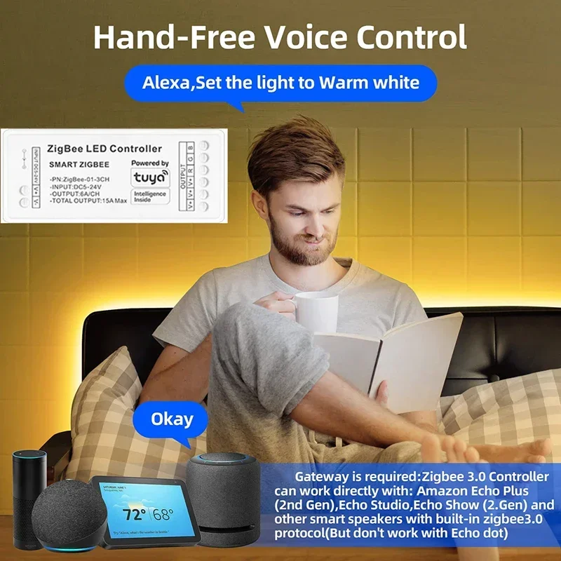 Controlador de tira Led Tuya Zigbee para CCT RGB RGBW RGB + CCT, cinta LED, Control por aplicación de voz, controlador de luz LED de 12V, Alexa