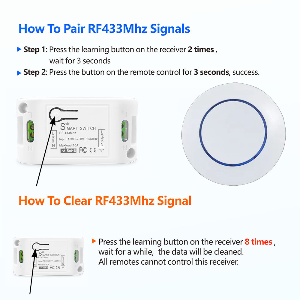 433Mhz Smart Light Switch LED Push Button Switch Universal Wireless Remote Control AC 110V 220V 10A Relay controller for Lamp