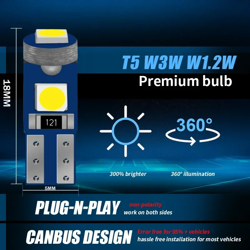 10 Uds T5 bombilla Led W3W 3030-3SMD Led botón de aire acondicionado luz instrumento luces LED tablero indicador de advertencia botón