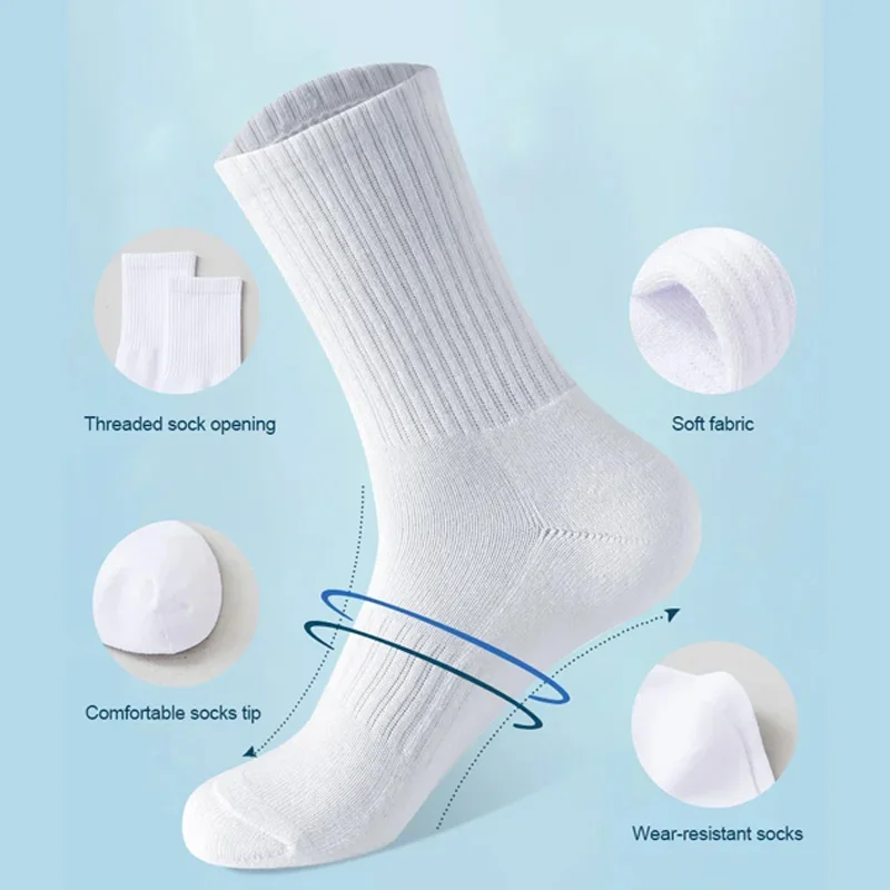 5/15 pares de calcetines blancos de algodón de nuevo estilo para hombre, calcetines largos deportivos suaves y transpirables para verano e invierno, calcetines de talla grande para hombre