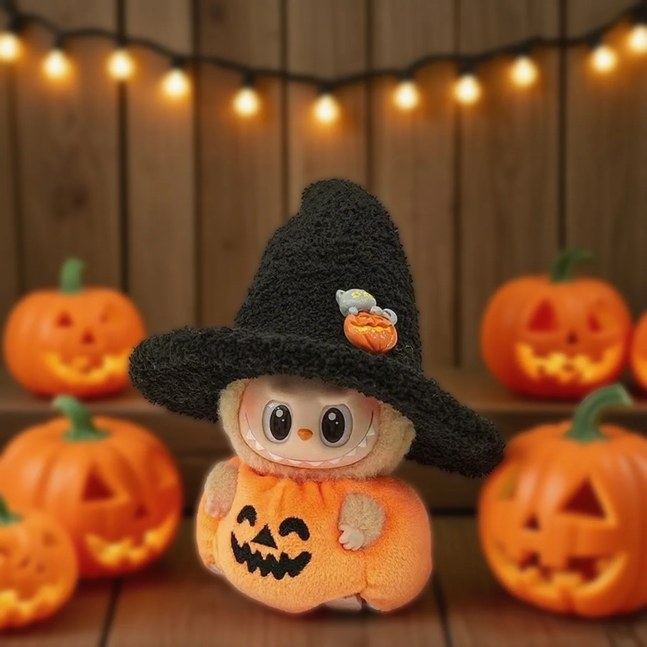 Plüsch-Halloween-Kürbiskostüm für 17 cm große Labubu-Puppen, Zubehör, Kürbis-Stil, Kleid-Set, modische Kleidung, Outfit für Labubu-Geschenk