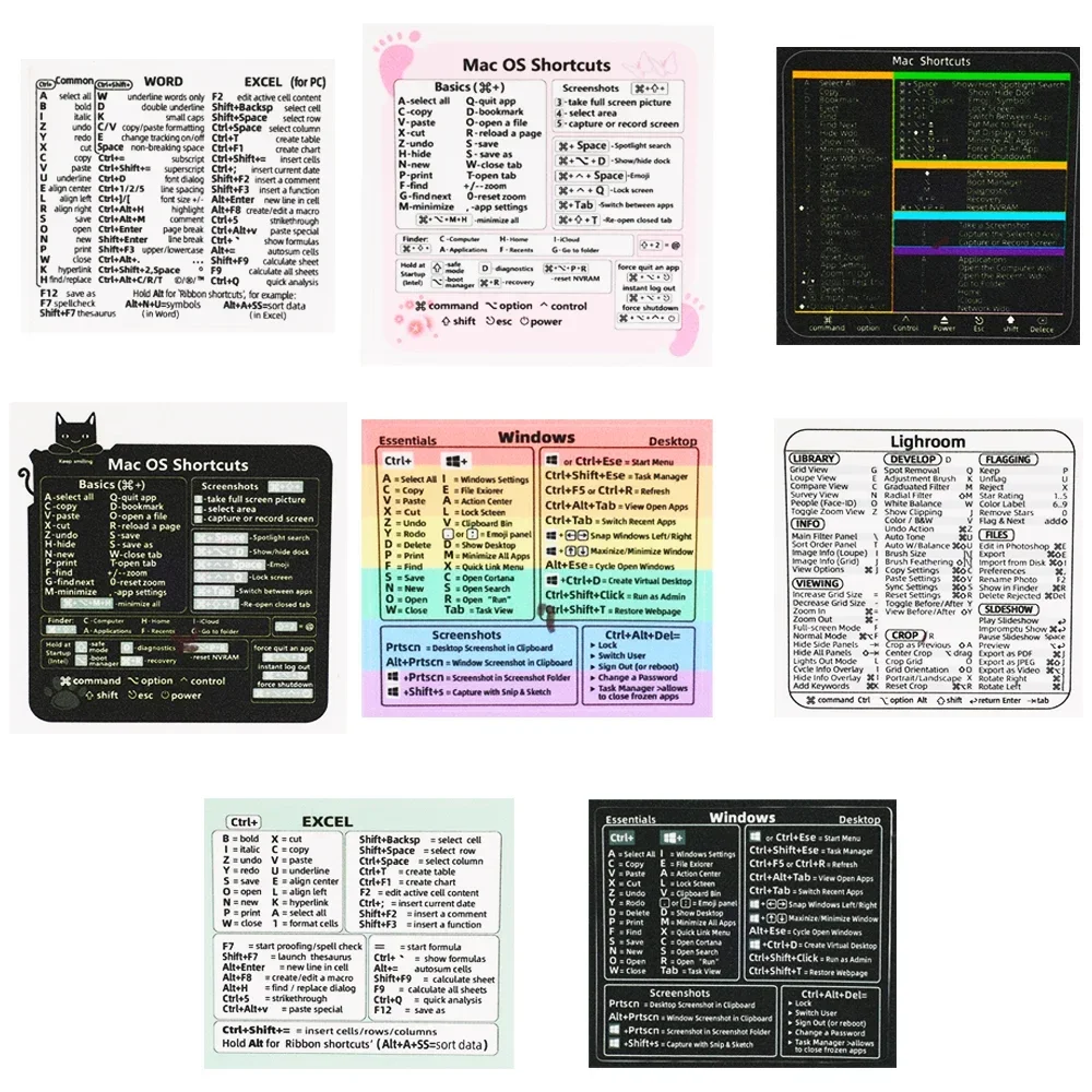 Reference Keyboard Shortcut Stickers Adhesive For PC Laptop Desktop Short Cut Sticker for Apple Mac Chromebook Window Photoshop