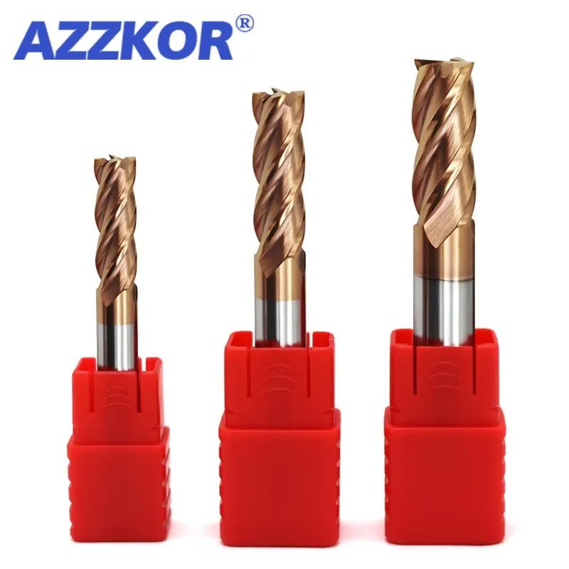 AZZKOR HRC55 4 섕크 밀링 커터, 텅스텐강 카바이드 합금 코팅, CNC 가공 엔드밀용 플랫 엔드 밀, 4 플루트, 10 개
