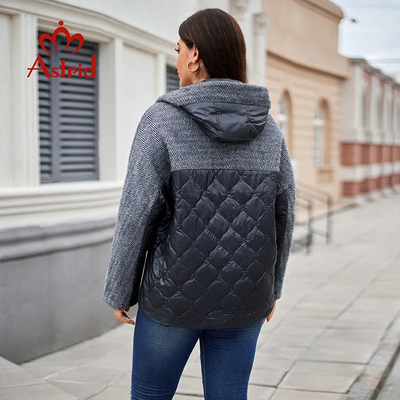 Aster D-Parka acolchada de talla grande para mujer, ropa con capucha cálida, chaqueta informal, abrigos de diseño empalmado, Otoño e Invierno