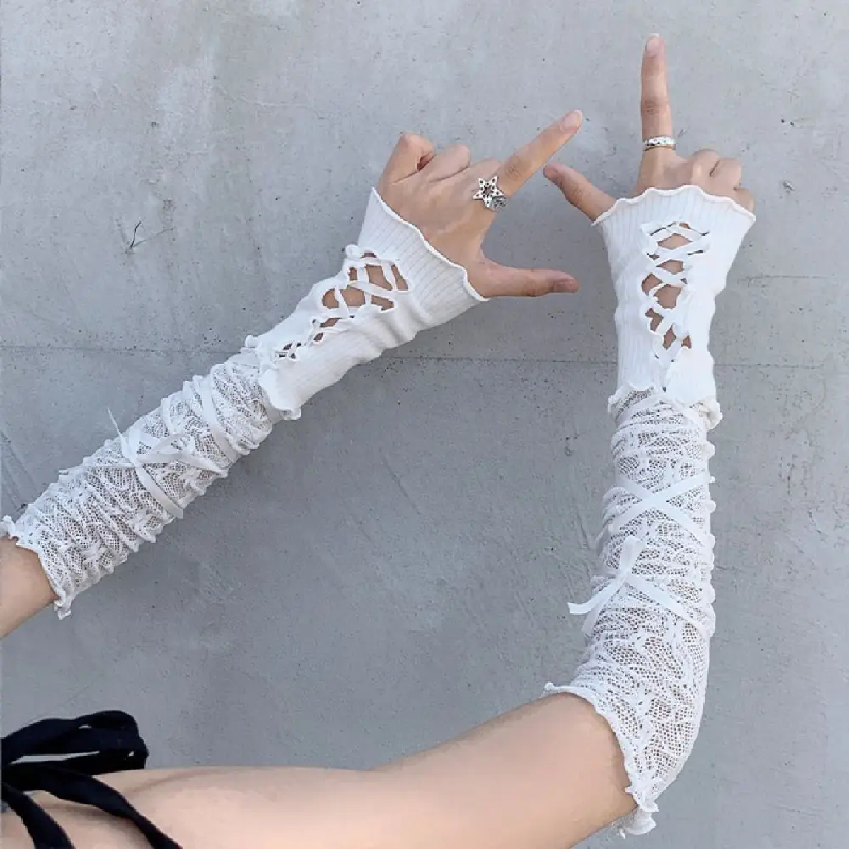 Frauen Lolita Jk Spitze Fingerlose Handschuhe Schwarz Gothic DIY Umreifung Sonnenschutz Hülse Kleidung Zubehör Elastische Mesh Punk Handschuhe