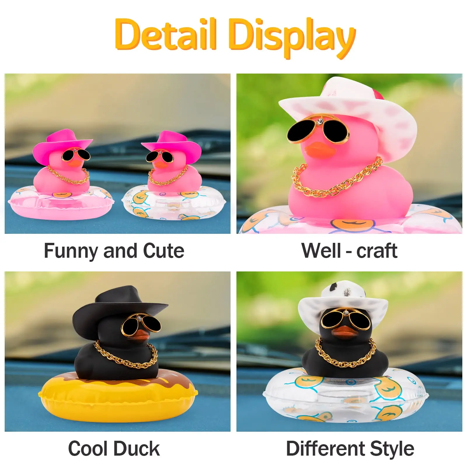 2Pcs Car Duck Color Ducks Car Dashboard Decorations , Rubber Duck for Car Ornament Car AccessoryAccessories