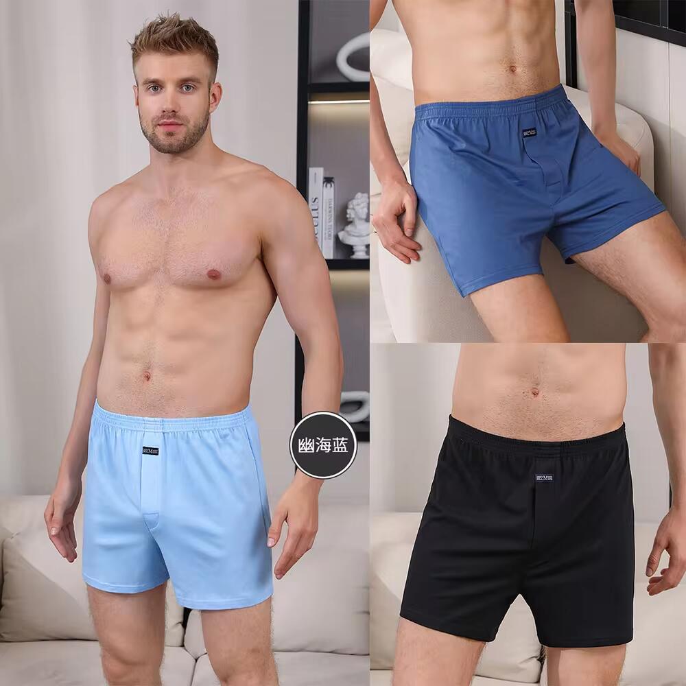 3 pièces 100% coton respirant hommes solide pyjama pantalon décontracté ample taille élastique short de couchage 3D entrejambe sous-vêtements boxeurs Hombre