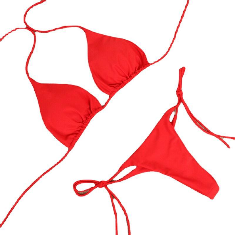 2025 Sexy licou couleur unie Bikini ensemble maillot de bain pour femme deux pièces Triangle string maillots de bain maillot de bain pour plage Biquinis