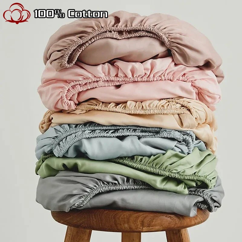 Sábana bajera de algodón 100% de alta calidad, Funda de colchón suave y transpirable con bandas elásticas, Sábana de cama individual/doble/King/Queen