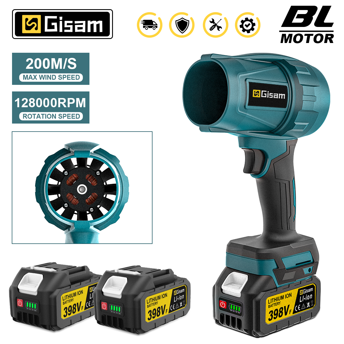 Gisha Brushless Elettrico Turbo Ventilatore Jet Ventilatore 200M/S Cordelss Soffiatore di Foglie Polvere Che Soffia Strumento di Potere Per Makita 18V Batteria Spille