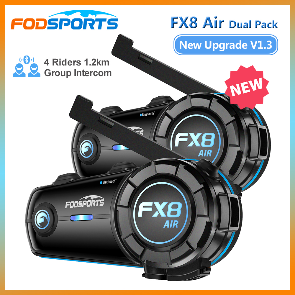 Bluetooth-гарнитура для мотоциклетного шлема Fodsports FX8 Air, 2 шт.для 4 пассажиров групповой домофон,Поделиться музыкой,FM-радио,3 звуковых эффекта