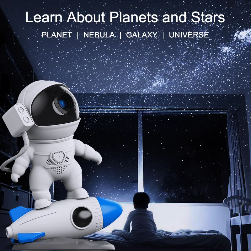 นักบินอวกาศจรวด Galaxy โปรเจคเตอร์โคมไฟกลางคืนและฟิล์ม 13 ชิ้น Sky Projector 360 °   หมุนท้องฟ้าจําลองสําหรับห้องนอนเด็ก