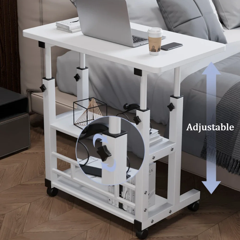 Simple Adjustable Laptop Desk with Wheels Movable Bedside Computer Table Lift Computer Desk Bedroom Office Portable Study Table