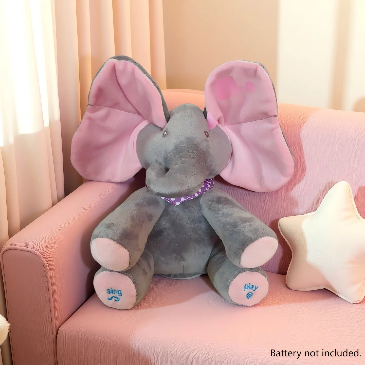 Musical Dancing Elephant Plush - Singing Peekaboo Toy with Moving Ears, Soft Cuddly Gift for Birthday
