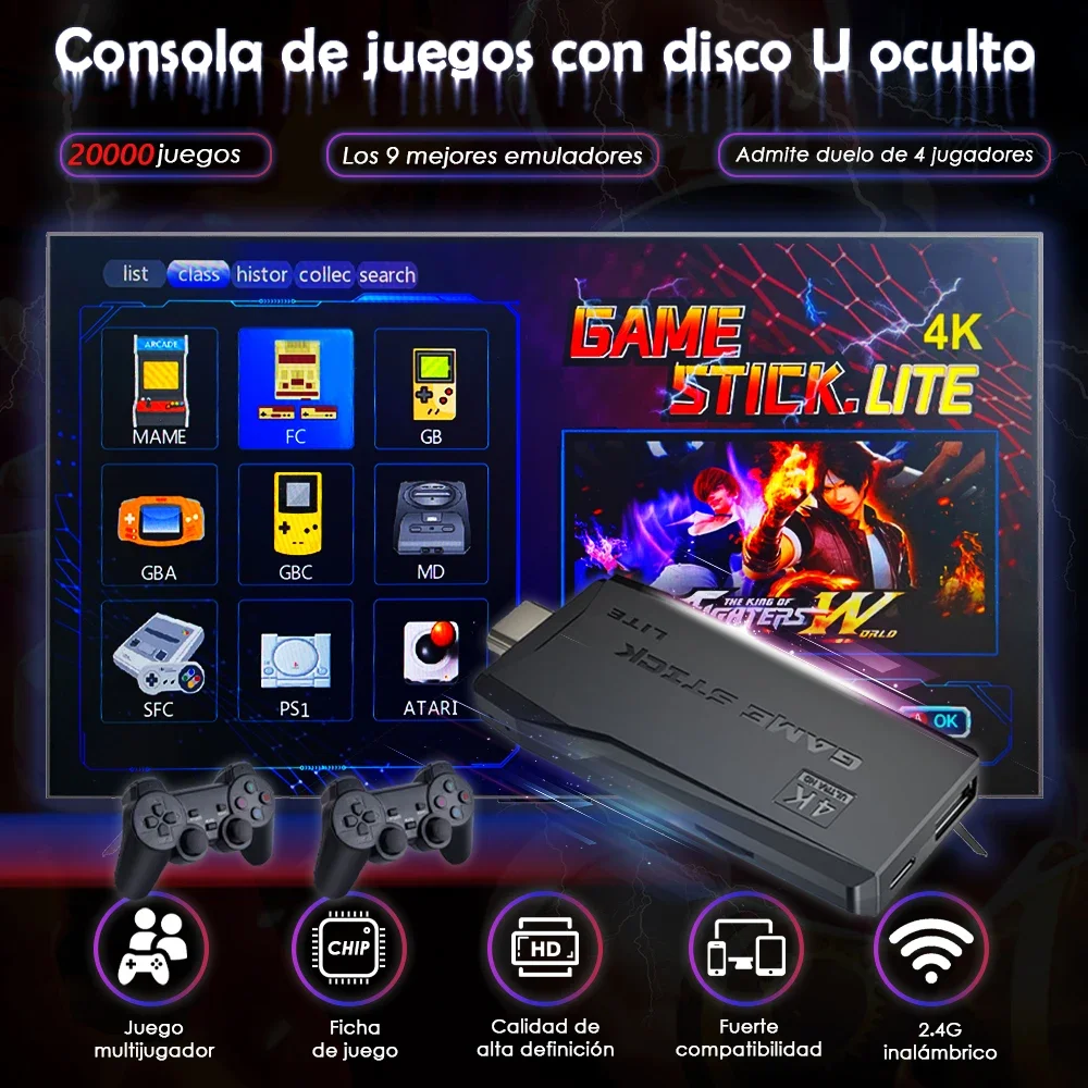 Console per videogiochi retrò Stick M8 Controller wireless 4K 20000 emulatori 9 giochi integrati Regalo compatibile con PS1 per bambini