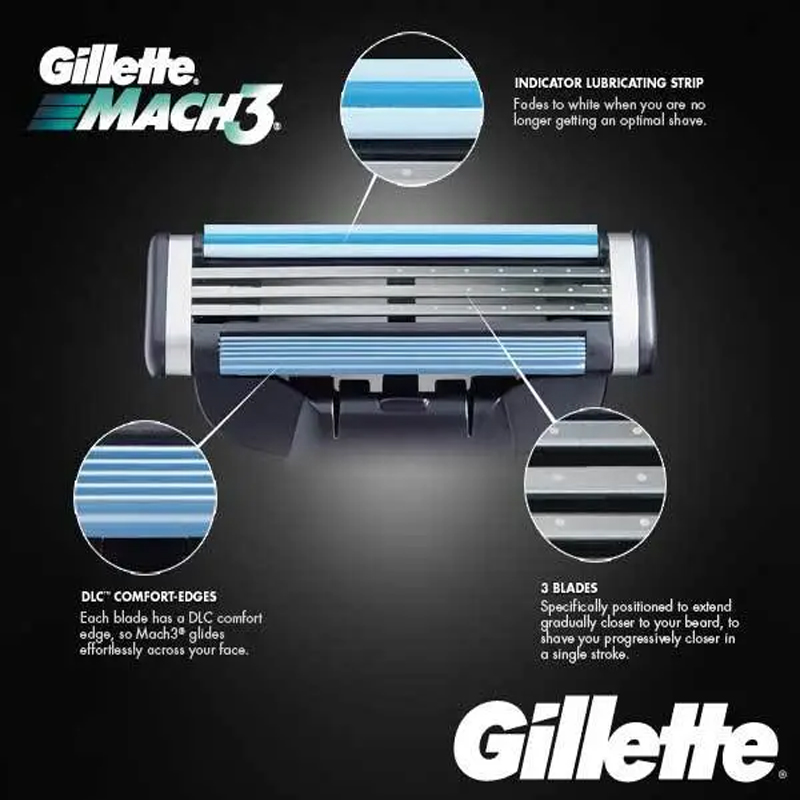 Gillette Mach3 Razor Blade for Men Shaver Head Refills Cartridges with Lubrication Strip 3 Layres Blades Fast Cutting Face Beard