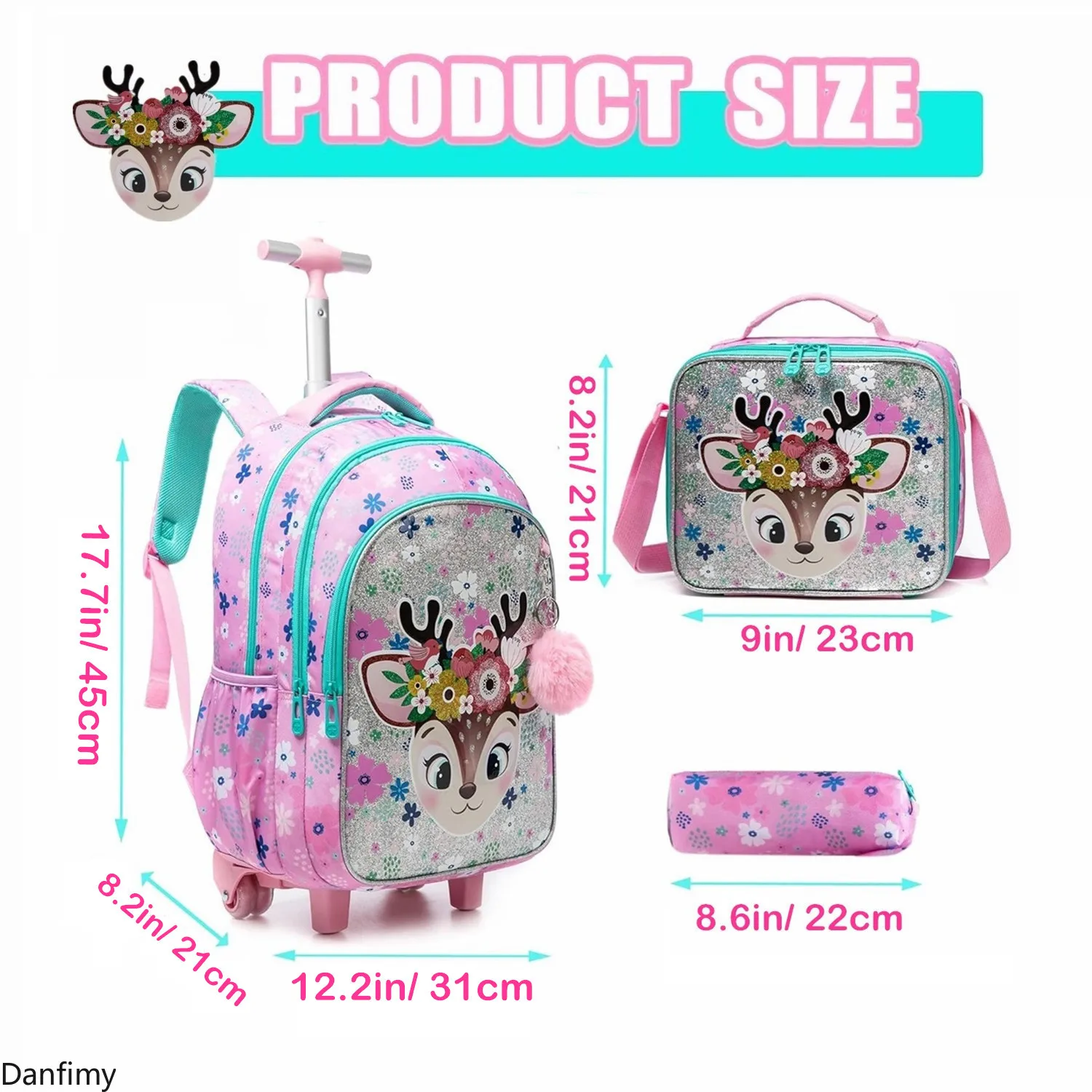 3 pièces sacs à dos scolaires pour enfants école sac à dos à roulettes pour fille garçons sac d'école avec roues chariot bagages sac élémentaire