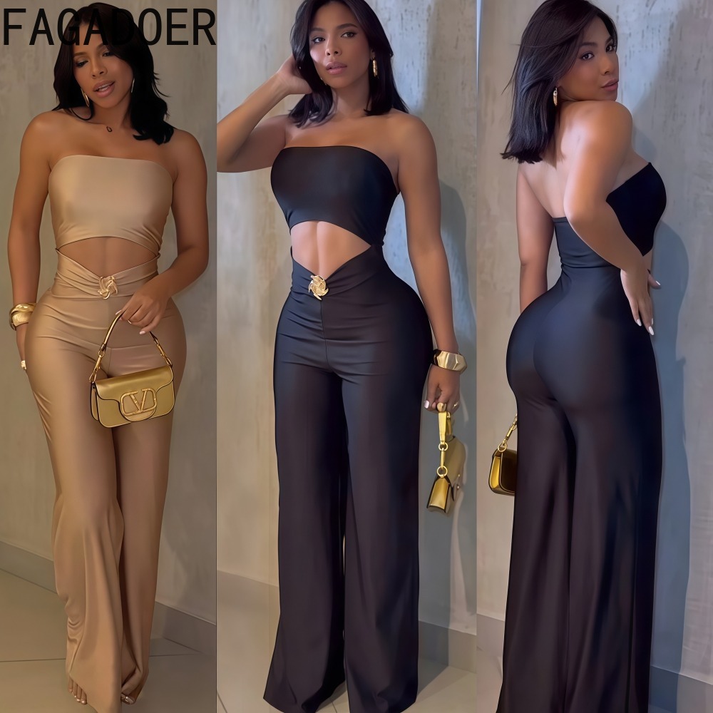 FAGADOER сексуальный облегающий комбинезон с вырезами для женщин, однотонный комбинезон без рукавов с открытой спиной, женские уличные комбинезоны, новинка 2023 года