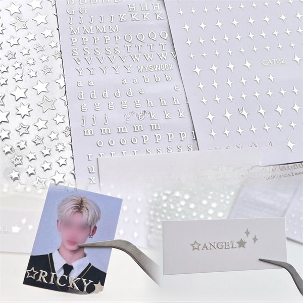 MINKYS New Arrival 3pcs Set Silver Letters + Starburst + Star Kpop Toploader Decorative Stickers Stationery