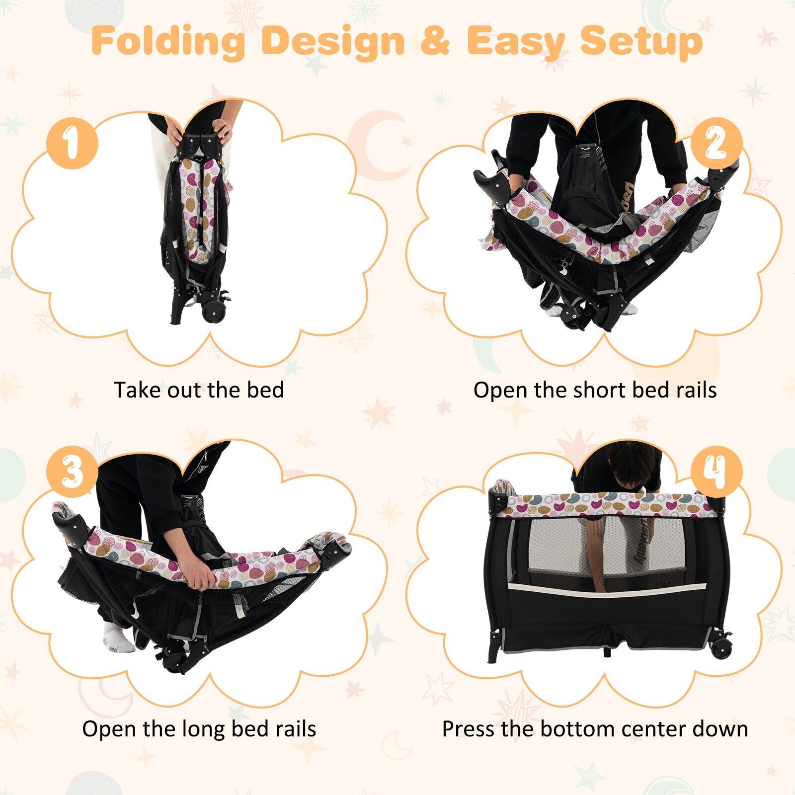 DORTALA 4 in 1 Baby Crib Bassinet Bed Infant Changing Table Portable Nursery Play Center