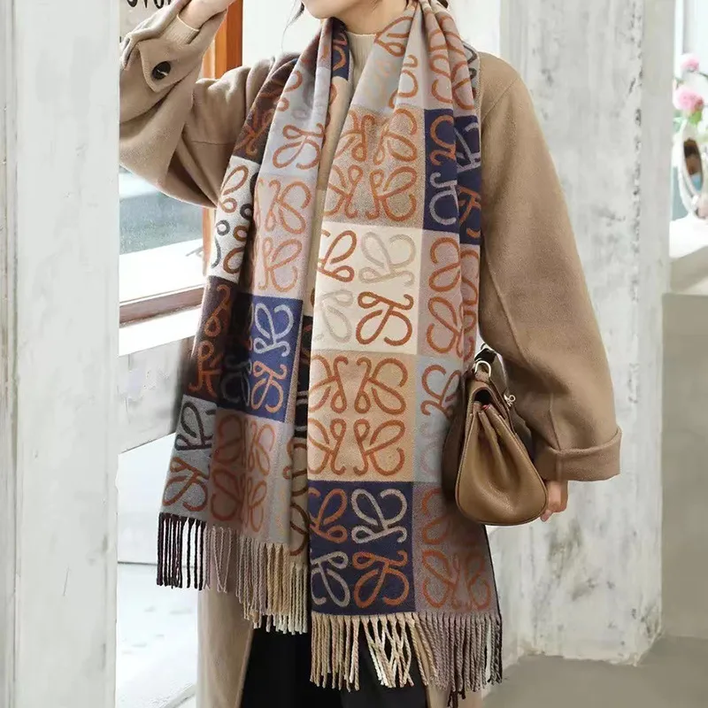 Chal de lana con Lurex y borla larga para mujer, bufanda Pashmina, borla, Foulard femenino, manta gruesa, invierno, nuevo