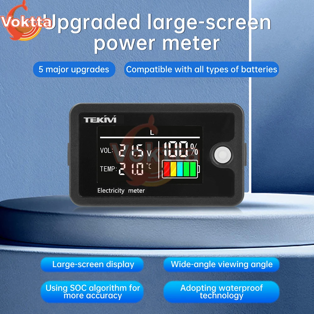 DC 8-100V LCD Digital Voltage Power Meter Ternary/Lithium iron/Acid Battery Capacity Indicator Voltmeter with Temperature Alarm