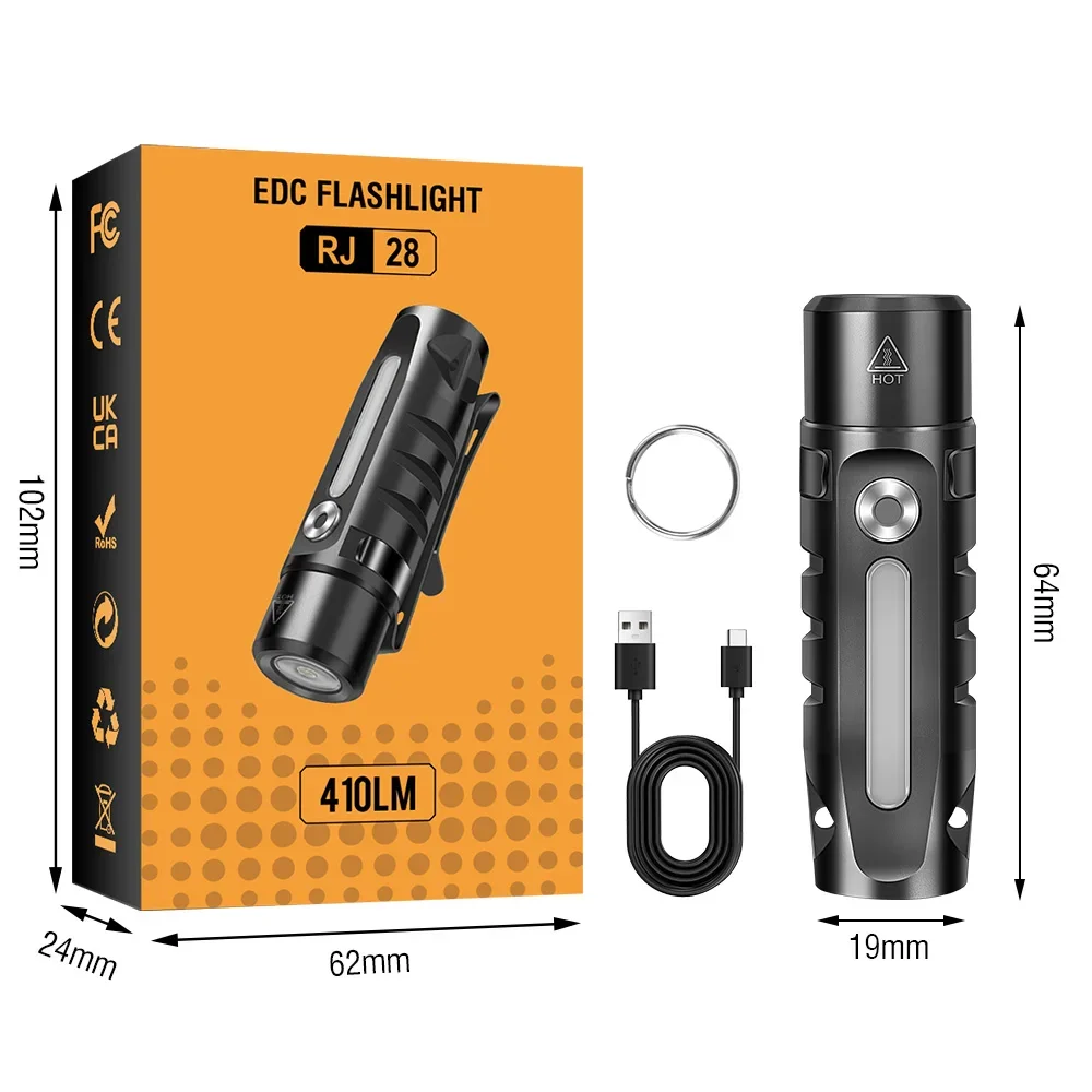 BORUiT RJ28  Keychain EDC LED Flashlight Type-C Rechargeable Mini Torch Magnet Work Light Waterproof Camping Pocket Lantern