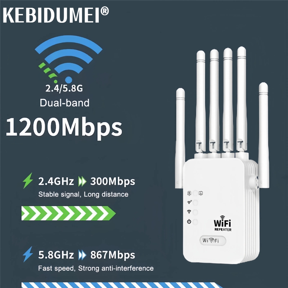 Repetidor WiFi inalámbrico de 1200Mbps extensor WIFI amplificador WiFi amplificador de red 2,4G/5G 360 °   Señal de cobertura total para oficina pequeña