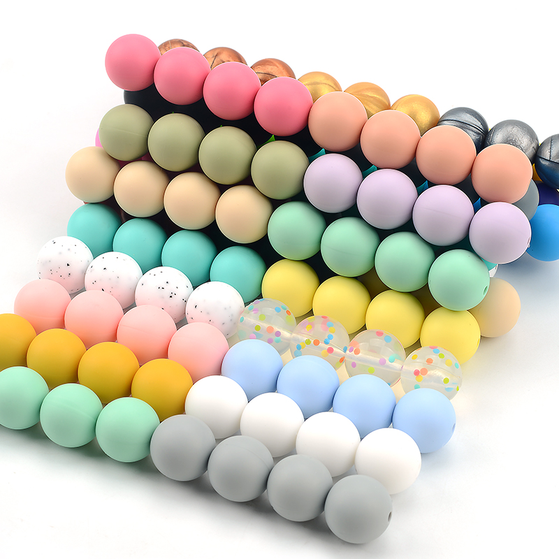 LOFCA 40Pcs 12Mm Viền Silicone Mọc Răng Nhai Hạt Thực Phẩm Miếng Dán Vòng Cổ Không Chứa BPA Tự Làm Trang Sức Cho Bé Miếng Dán đồ Chơi Núm Vú