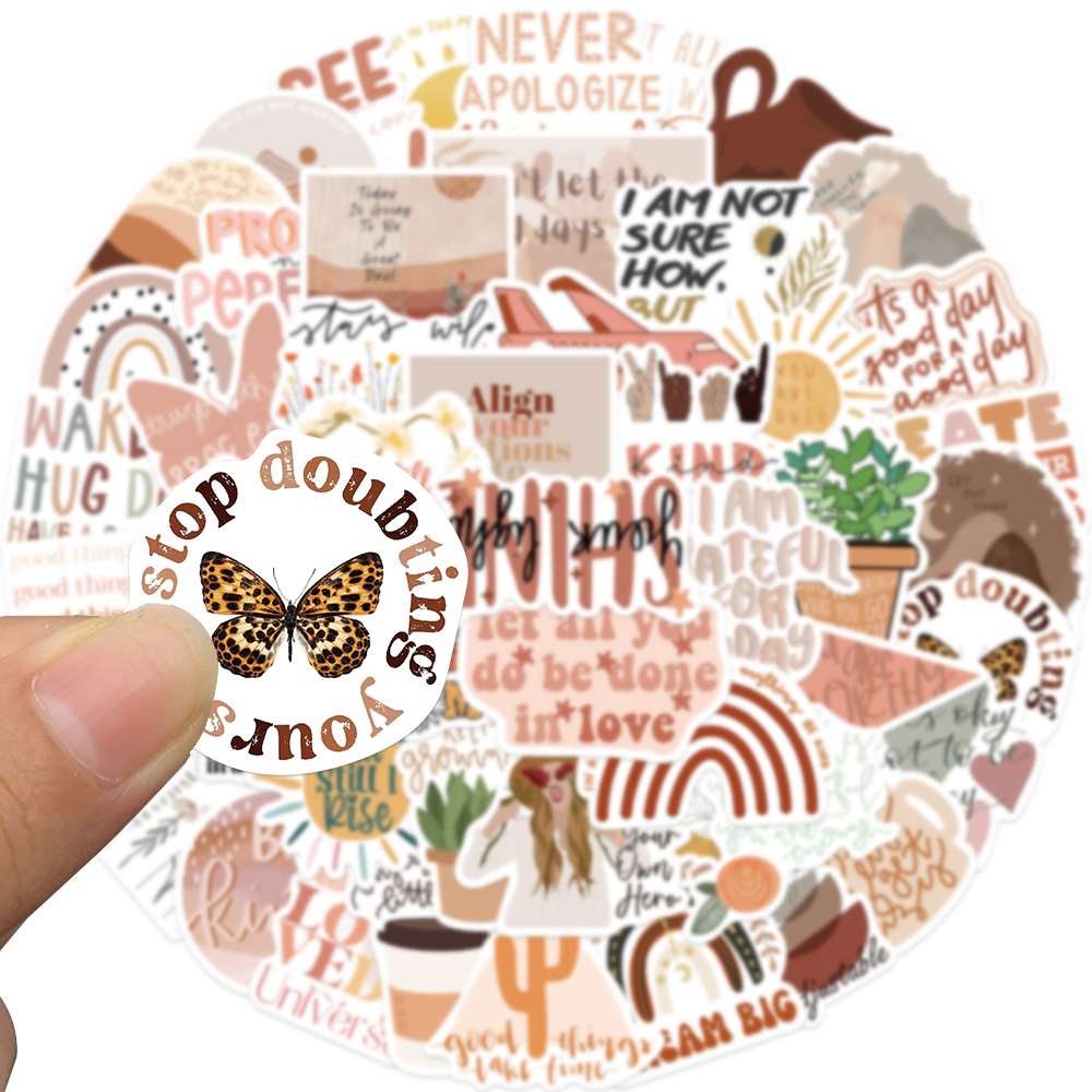 50PCS Boho Style Motivational Phrases Sticker Inspirational Life Come On DIY Study Room Scrapbooking Graffiti Decal Stickers