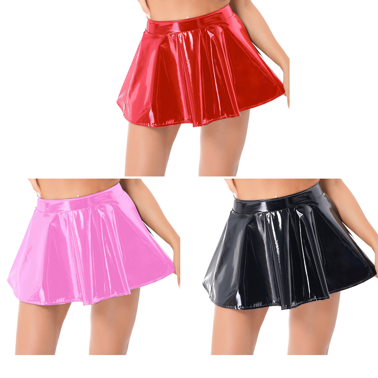 Minifalda Sexy de látex de piel sintética para mujer, ropa para discoteca, falda acampanada acampanada, faldas cortas plisadas con cremallera para actuación de baile y discotecas