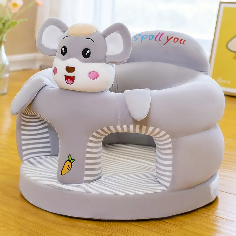Cadeira de aprendizagem para bebês, capa de assento de suporte de pelúcia macia para crianças de 6 a 18 meses, almofada lavável e antiderrapante com desenho animado, 1 peça