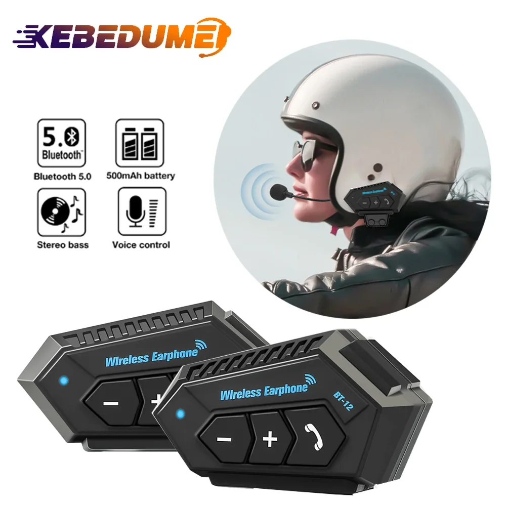 KEBEDUMEI BT casco de motocicleta auriculares inalámbricos manos libres reproductor de música estéreo altavoz auriculares soporte automático motocross