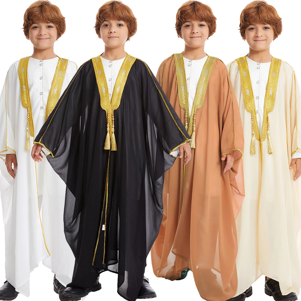 Muslim Junge Kinder Kimono Cardigan Open Abaya Dubai Türkei Kaftan Islam Child Jubba Thobe Saudi Arab Thobe Djellaba Dishdasha Dress