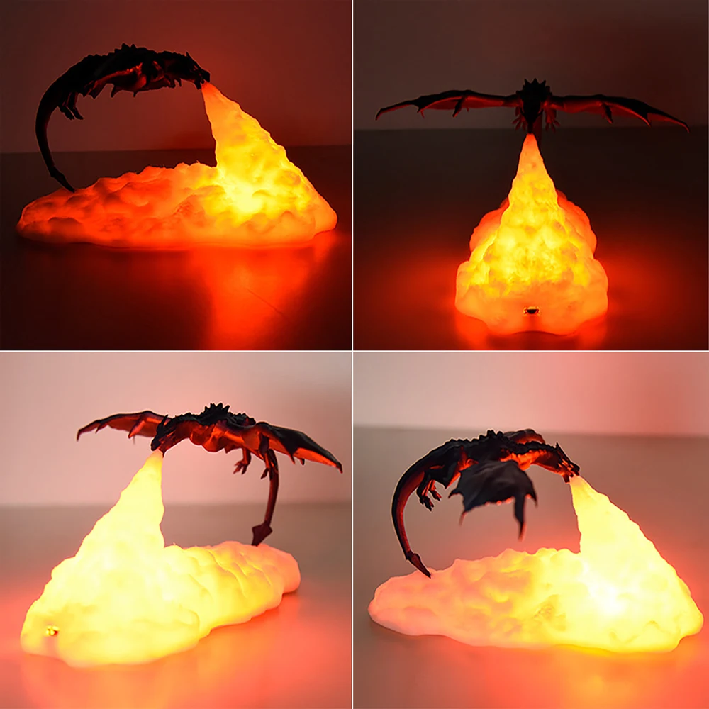 Luces de dragón de fuego impresas en 3D, lámpara LED de escritorio recargable por USB para deportes electrónicos, regalos para niños, asesinato, juego misterioso, decoración para juegos de acampada