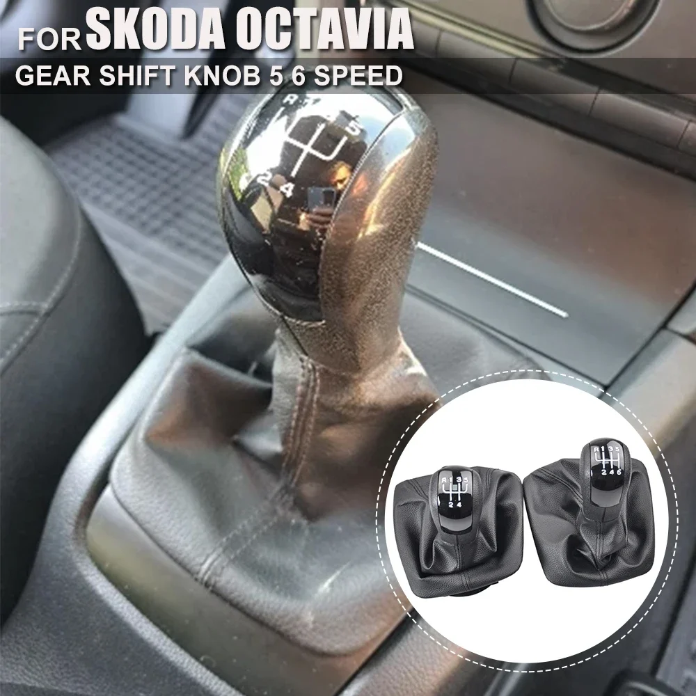 5/6 Speed Manual Gear Shift Knob Lever Pen Black Gaiter Boot Cover Case For Skoda Octavia 2 A5 2004-2010 Car Accessories