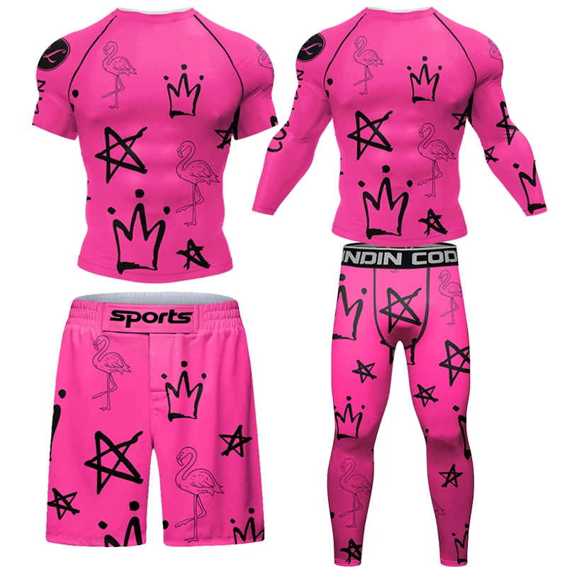 Boxen Kompression MMA T-Shirts Shorts für Männer Gym Workout Sportswer Unterhemden setzt Rash Guard sportliche Rahs guard T-Shirt Tops