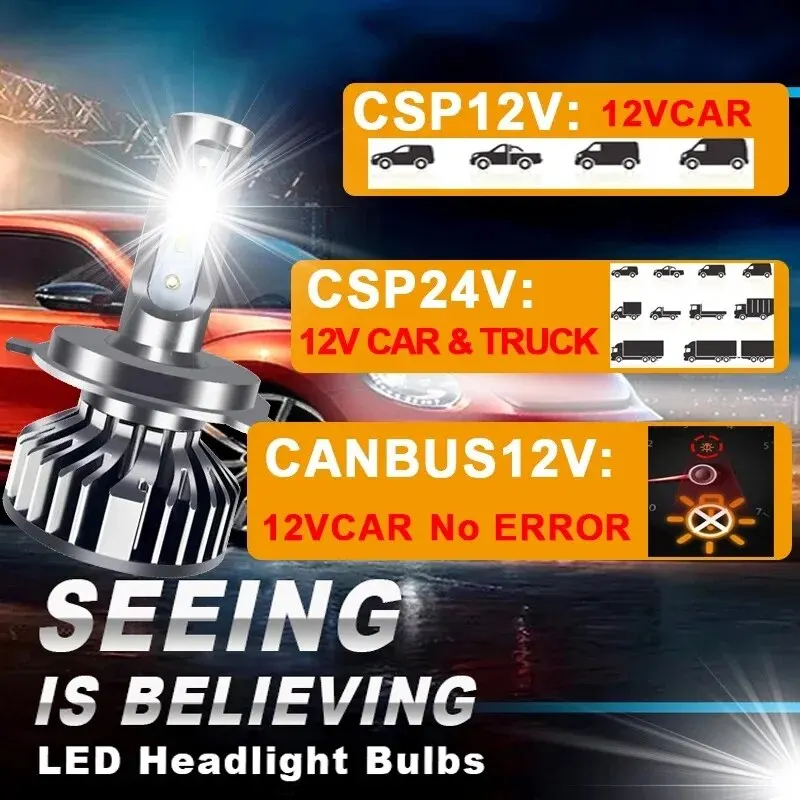 2 pçs luzes do carro h4 led canbus led h7 20000lm h11 lâmpada para lâmpadas do farol do carro h1 h3 h9 9005 9006 hb3 hb4 luz de nevoeiro 12v 24v