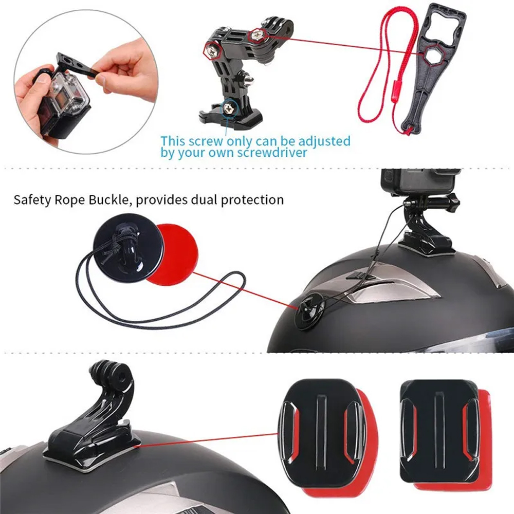 ชุดหมวกกันน็อคมอเตอร์ไซค์สำหรับ GoPro HERO 12 11 10 9 8 7ชุดอุปกรณ์กล้องถ่ายรูปแอคชั่นคางเมาท์จักรยาน